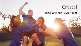  Presentation with team player - PPT layouts enhanced with womens-football-team-celebrating-winning background and a white colored foreground