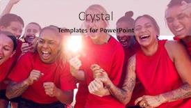  Presentation with winning - Cool new PPT theme with womens-football-team-celebrating-winning backdrop and a coral colored foreground