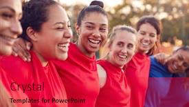  Presentation with team training - PPT layouts consisting of womens-football-team-hugging background and a red colored foreground