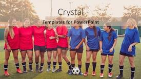  Presentation with team training - Audience pleasing theme consisting of womens-football-team-hugging backdrop and a lemonade colored foreground