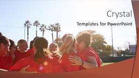  Presentation with huddle - Presentation theme consisting of womens-football-team-in-huddle background and a sky blue colored foreground