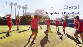  Presentation with team training - Presentation consisting of womens-football-team-kicking-ball background and a sky blue colored foreground