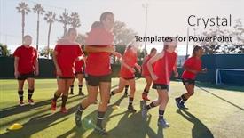  Presentation with team training - Cool new slides with womens-football-team-run-whilst backdrop and a soft green colored foreground