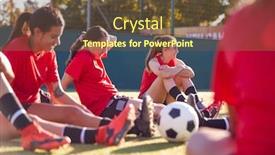  Presentation with team training - PPT theme having womens-football-team-stretching-whilst background and a tawny brown colored foreground