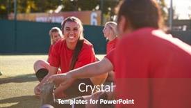  Presentation with team training - Audience pleasing slide set consisting of womens-football-team-stretching-whilst backdrop and a tawny brown colored foreground
