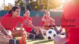  Presentation with team training - Slide set consisting of womens-football-team-stretching-whilst background and a red colored foreground