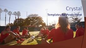  Presentation with team training - Colorful slide set enhanced with womens-football-team-stretching-whilst backdrop and a sky blue colored foreground
