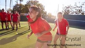  Presentation with team training - Beautiful theme featuring womens-football-team-training backdrop and a coral colored foreground