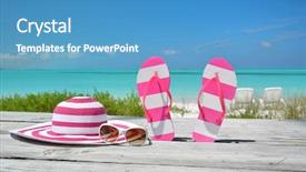  Presentation with ocean - PPT theme having womens footwear - hat sunglasses and flip-flops background and a teal colored foreground