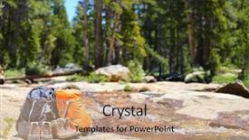  Presentation with backpacks - Cool new presentation with womens footwear - hiking backpacks and hiker shoes backdrop and a coral colored foreground