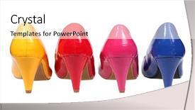  Presentation with red blue yellow - Presentation design featuring womens footwear - pink red yellow and blue background and a white colored foreground