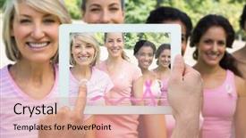  Presentation with breast cancer - Beautiful PPT layouts featuring womens group - composite image of hand holding backdrop and a coral colored foreground