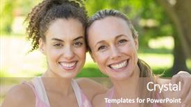  Presentation with breast cancer awareness - Slides consisting of womens group - smiling women in pink background and a coral colored foreground