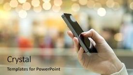  Presentation with mobile phone in woman hand - Amazing PPT layouts having womens hand using mobile phone backdrop and a  colored foreground