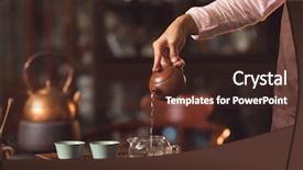  Presentation with tea - Beautiful slide deck featuring women's hands pouring tea backdrop and a tawny brown colored foreground