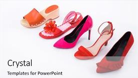  Presentation with running women shoes silhouette - Beautiful PPT theme featuring womens shoes in rows-white backdrop and a  colored foreground