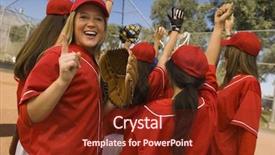  Presentation with softball - Presentation theme having women's softball team celebrating background and a tawny brown colored foreground