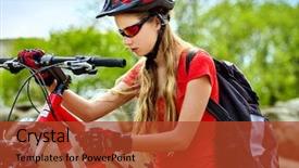  Presentation with sport blue - Beautiful slide deck featuring womens sports - woman on bicycle ride mountain backdrop and a  colored foreground