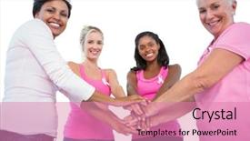  Presentation with breast cancer - Beautiful PPT layouts featuring womens symbol - smiling women wearing breast cancer backdrop and a coral colored foreground