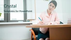  Presentation with office room - Beautiful slide deck featuring wonam work with papers in office room backdrop and a soft green colored foreground