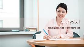  Presentation with office room - Amazing slide set having wonam work with papers in office room backdrop and a lemonade colored foreground