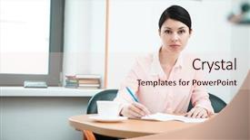  Presentation with office room - Colorful PPT theme enhanced with wonam work with papers in office room backdrop and a lemonade colored foreground