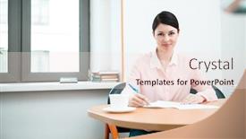  Presentation with office room - Amazing PPT theme having wonam work with papers in office room backdrop and a lemonade colored foreground