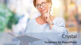  Presentation with kids reading book - PPT theme enhanced with wonderful - senior caucasian woman reading background and a light blue colored foreground