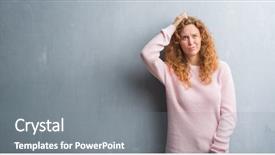  Presentation with woman praying over bible - PPT theme featuring wonderful - young redhead woman over grey background and a gray colored foreground