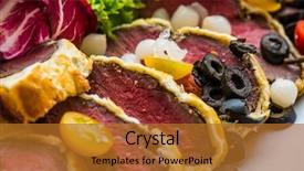  Presentation with rich - Colorful PPT theme enhanced with wonderful beef wellington with rich backdrop and a gold colored foreground