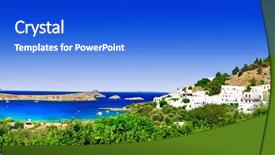  Presentation with ancient map of greece - Slide deck having wonderful greece - rhodes island panorama background and a  colored foreground