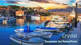  Presentation with island sunset - PPT theme enhanced with wonderful-greece-beautiful-lesvos-lesbos background and a ocean colored foreground
