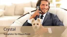  Presentation with talking on phone - Cool new presentation design with wonderful life - business man talking backdrop and a  colored foreground