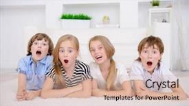  Presentation with children nutrition for child - Presentation design enhanced with wonderful life - four funny children lie background and a soft green colored foreground