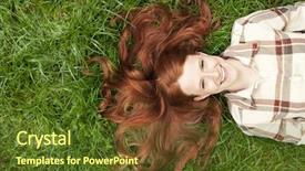  Presentation with teenage girl - Presentation theme featuring wonderful life - teenage girl laying in grass background and a tawny brown colored foreground