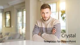  Presentation with home - Beautiful PPT theme featuring wonderful life - young handsome man at home backdrop and a mint green colored foreground