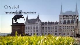  Presentation with equestrian - Beautiful presentation design featuring wonderful-monument-rakoczi-ferenc-equestrian backdrop and a light blue colored foreground