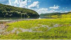  Presentation with nature river - Slide set featuring wonderful-view-of-a-green background and a gold colored foreground
