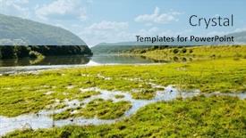  Presentation with nature river - PPT theme consisting of wonderful-view-of-a-green background and a light blue colored foreground