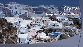  Presentation with santorini - PPT layouts consisting of wonderful view of city buildings and bay on santorini greece background and a ocean colored foreground