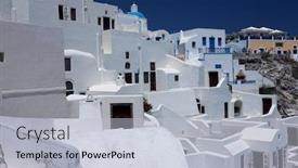  Presentation with santorini - Beautiful presentation featuring wonderful view of city buildings and bay on santorini greece backdrop and a light blue colored foreground