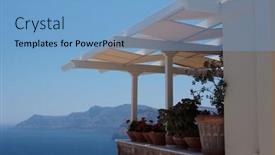  Presentation with city buildings - Presentation theme enhanced with wonderful view of city buildings and bay on santorini greece background and a light blue colored foreground