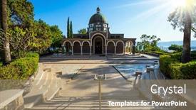  Presentation with pilgrimage - Audience pleasing presentation theme consisting of wonderful-winter-day-bright-sunset backdrop and a coral colored foreground