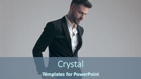  Presentation with hands down - Cool new presentation design with wondering-elegant-man-looking-down backdrop and a ocean colored foreground