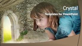  Presentation with behind curtain - Theme enhanced with wonderland - alice finding tiny door behind background and a tawny brown colored foreground