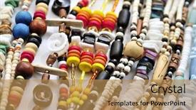  Presentation with seashell - PPT layouts with coconut shell design - wood and seashell bead necklaces background and a coral colored foreground