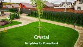  Presentation with tenement house in poland - Presentation theme featuring wood architecture plants - beautiful garden in front background and a forest green colored foreground