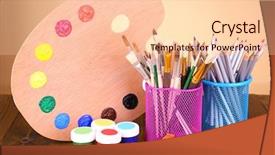  Presentation with creative - PPT layouts featuring wood art - composition of various creative tools background and a lemonade colored foreground