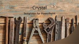 Presentation with wood tools - Amazing PPT theme having wood background with copy space backdrop and a coral colored foreground