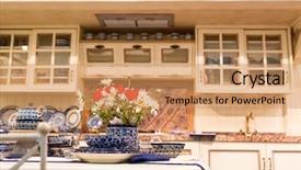  Presentation with kitchen design - Slide deck consisting of wood beautiful custom kitchen interior background and a coral colored foreground